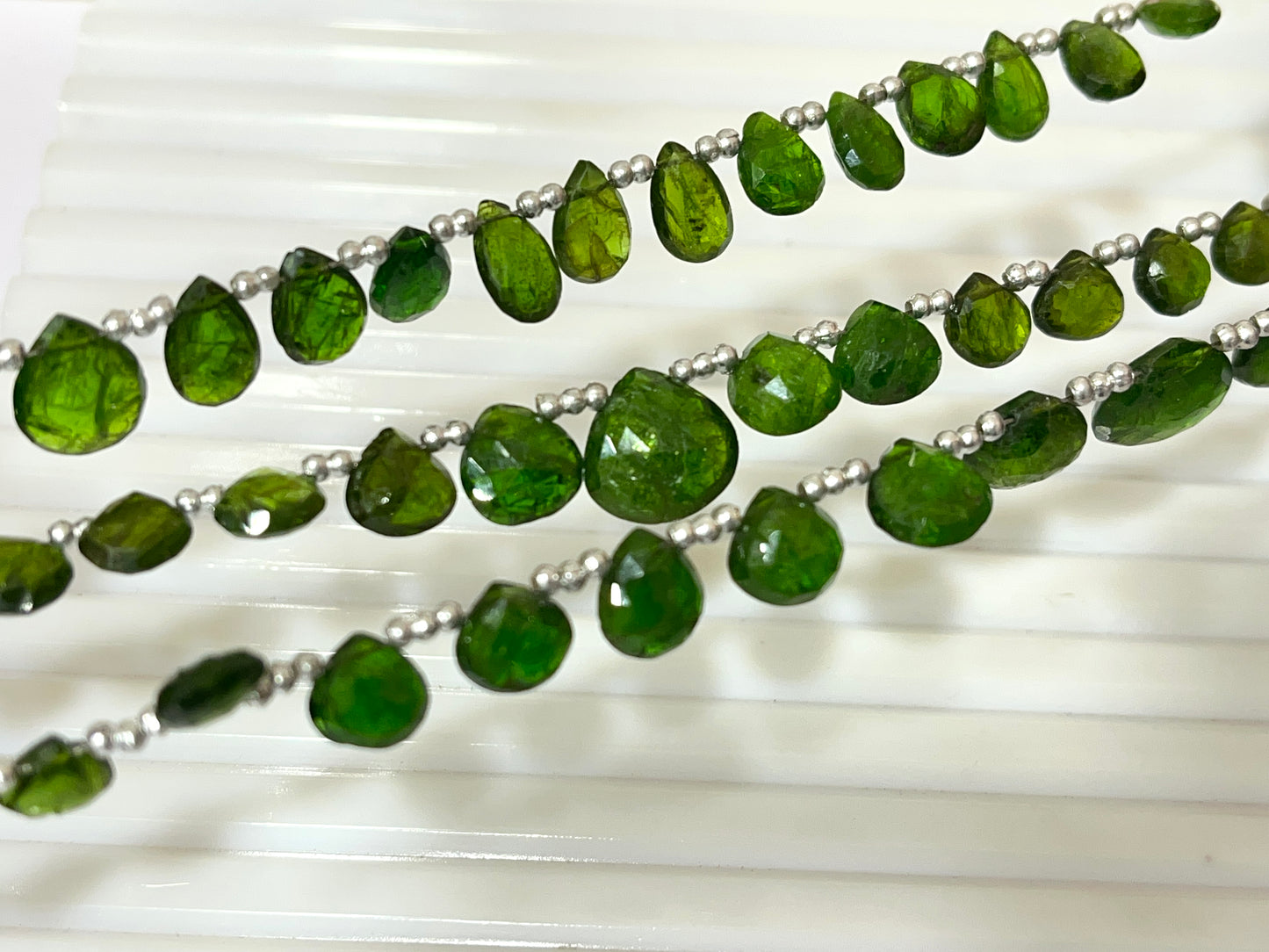 Natural Green Chrome Tourmaline faceted Briolette beads