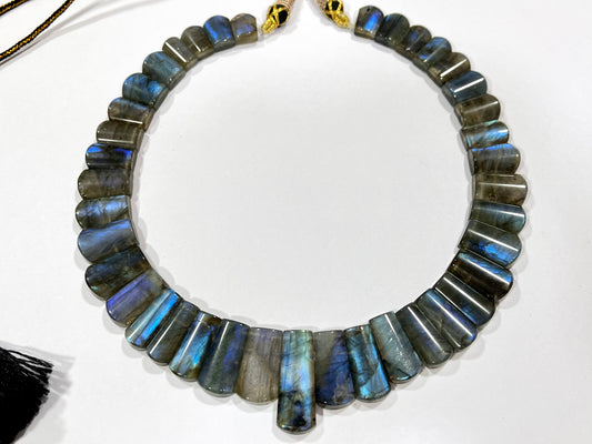 Natural Labradorite Multi Fire Bib Necklace, Cleopatra Egyptian Necklace, Fancy Beach Jewelry, AAA+ Labradorite Choker Handmade Necklace