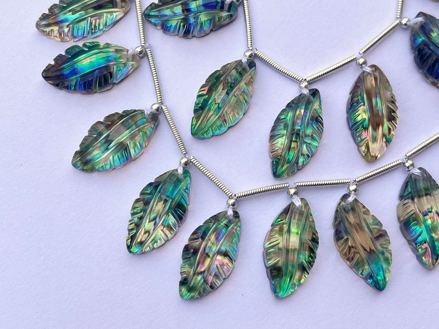 Beautiful! Natural Abalone Shell and Crystal Doublet leaf carving beads