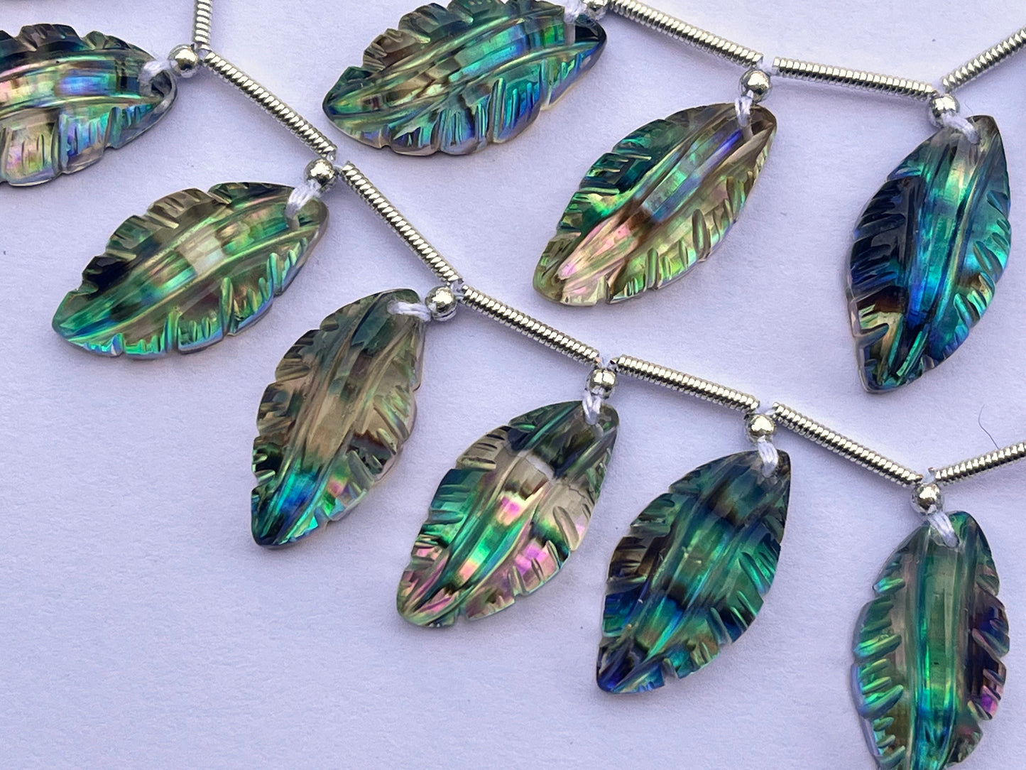 Beautiful! Natural Abalone Shell and Crystal Doublet leaf carving beads