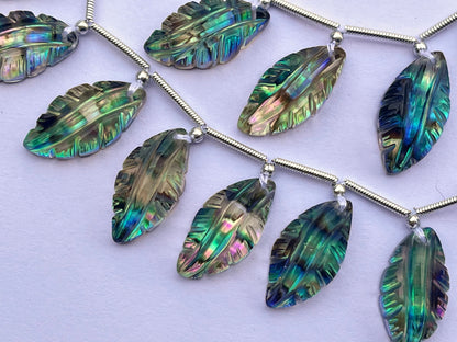 Beautiful! Natural Abalone Shell and Crystal Doublet leaf carving beads