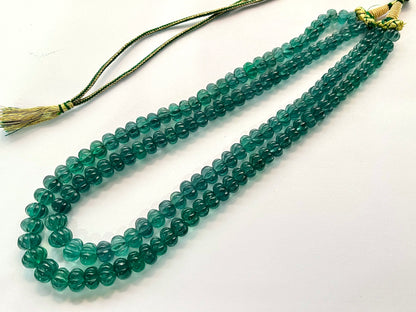 Rare! Intense Greenish Blue Natural Fluorite gemstone Hand carved Melons shape beads