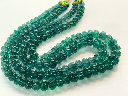 Rare! Intense Greenish Blue Natural Fluorite gemstone Hand carved Melons shape beads