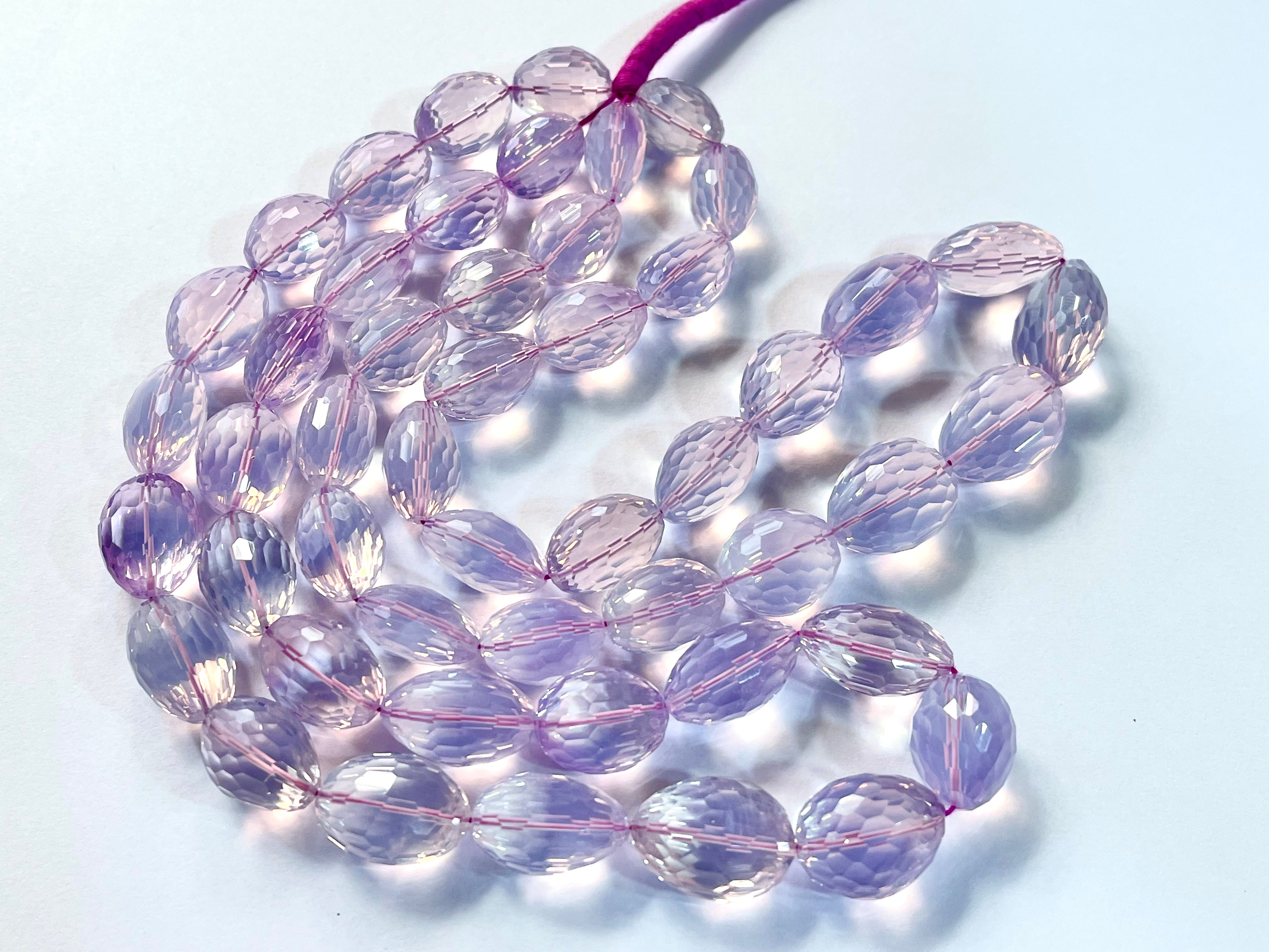 3 Pieces Lavender Quartz Faceted Onion Shape Drops Natural Gemstone Briolette Side Drill Beads | Light Purple Lavender beads selling | Drops Beads