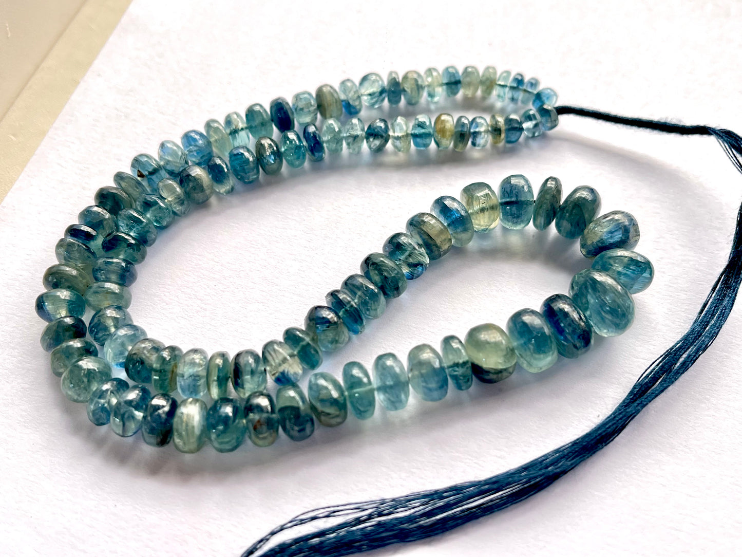 Greenish Blue Kyanite Smooth Rondelle Shape Beads