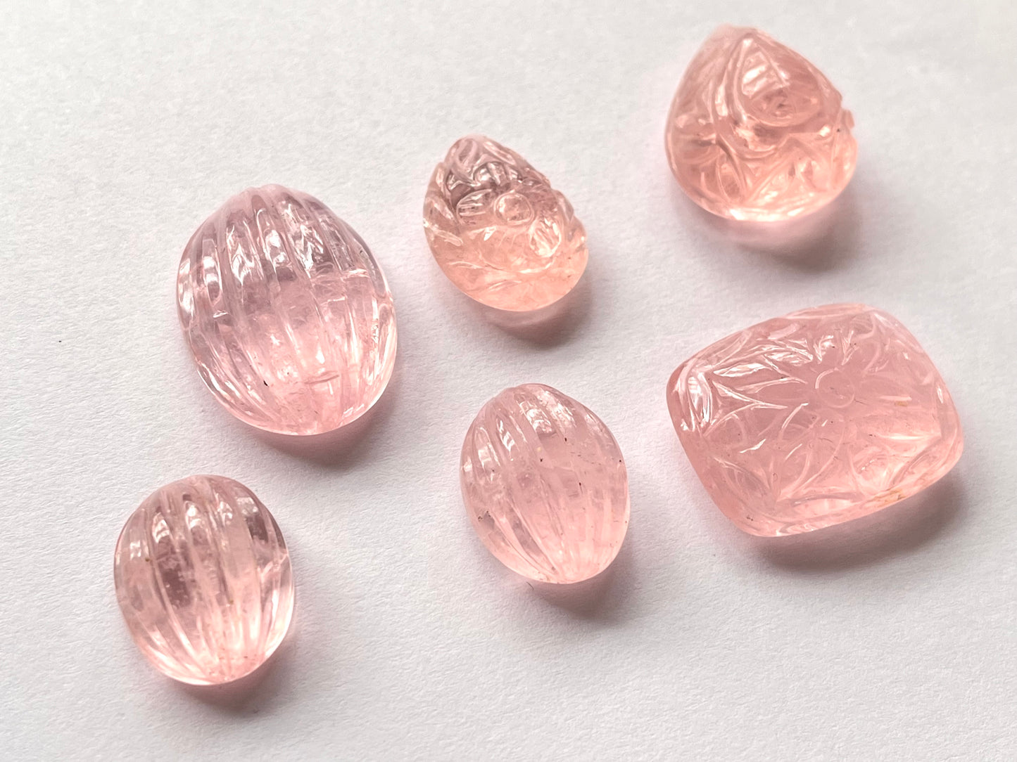 Natural Hand carved Morganite gemstone carved cab