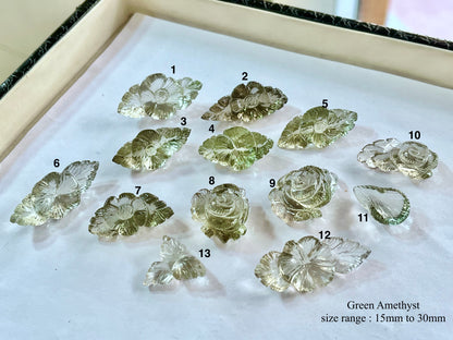 Beautiful! Hand carved AAA Quality Green Amethyst flower Carvings