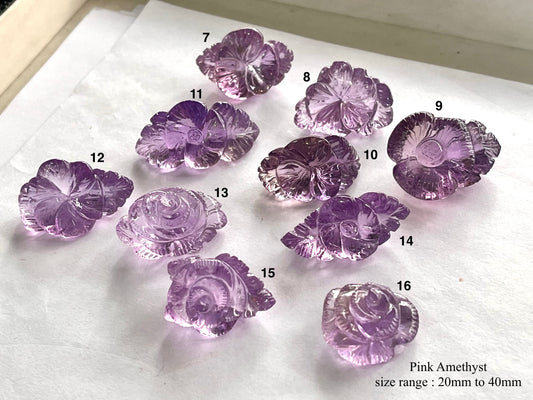 Beautiful! Hand carved AAA Quality Pink Amethyst flower Carvings