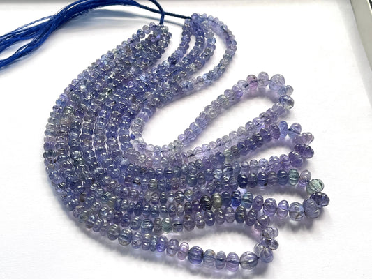 Natural Bi-color Tanzanite Hand carved Melons Shape beads