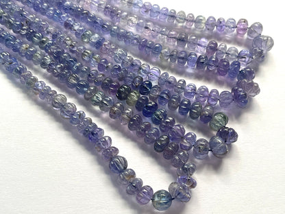 Natural Bi-color Tanzanite Hand carved Melons Shape beads