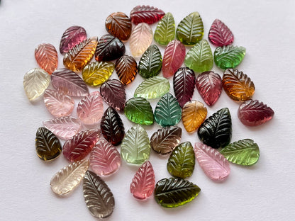 Natural Tourmaline Leaf Carving loose stones