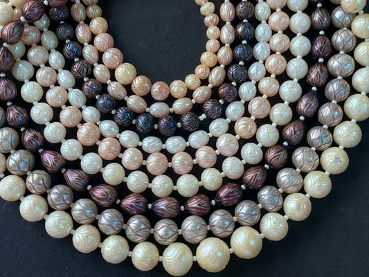 Hand-Carved Natural Freshwater Pearl Strands - Detailed Carving, Lustrous Pearls for Jewelry Making, Freshwater Pearl Necklace Strands