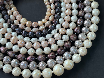 Hand-Carved Natural Freshwater Pearl Strands - Detailed Carving, Lustrous Pearls for Jewelry Making, Freshwater Pearl Necklace Strands