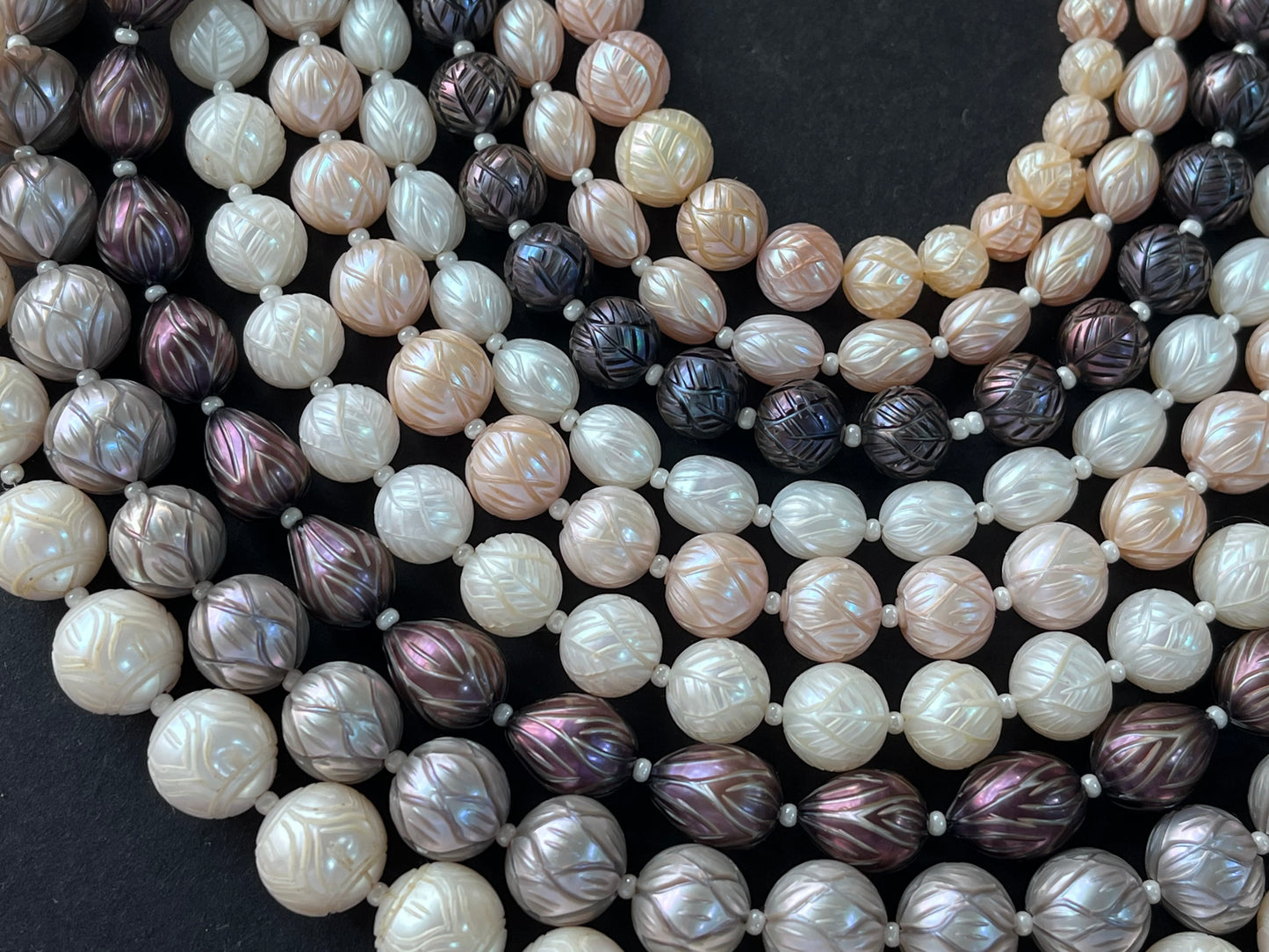 Hand-Carved Natural Freshwater Pearl Strands - Detailed Carving, Lustrous Pearls for Jewelry Making, Freshwater Pearl Necklace Strands