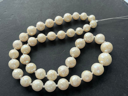 Hand-Carved Natural Freshwater Pearl Strands - Detailed Carving, Lustrous Pearls for Jewelry Making, Freshwater Pearl Necklace Strands