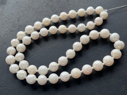 Hand-Carved Natural Freshwater Pearl Strands - Detailed Carving, Lustrous Pearls for Jewelry Making, Freshwater Pearl Necklace Strands