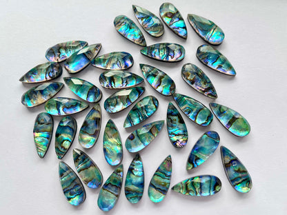 Abalone Shell and Crystal Pear shape faceted flat-back pair