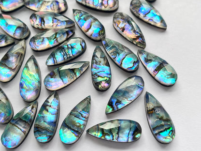 Abalone Shell and Crystal Pear shape faceted flat-back pair