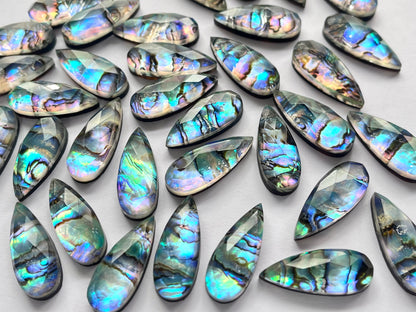 Abalone Shell and Crystal Pear shape faceted flat-back pair