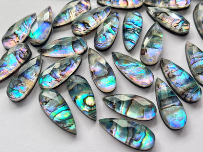 Abalone Shell and Crystal Pear shape faceted flat-back pair