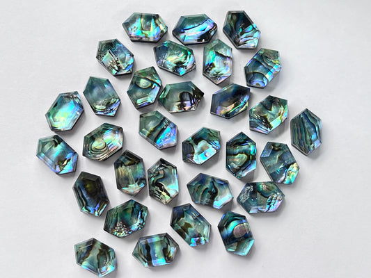 Abalone Shell and Crystal Hexagon shape faceted flat-back pair