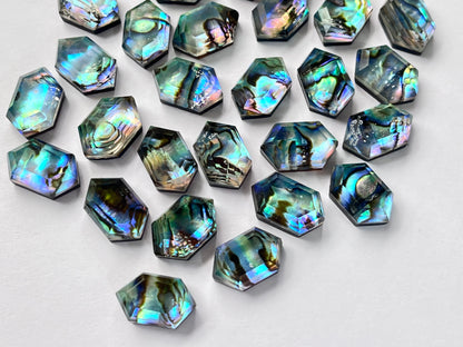 Abalone Shell and Crystal Hexagon shape faceted flat-back pair