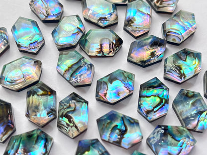 Abalone Shell and Crystal Hexagon shape faceted flat-back pair