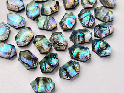 Abalone Shell and Crystal Hexagon shape faceted flat-back pair