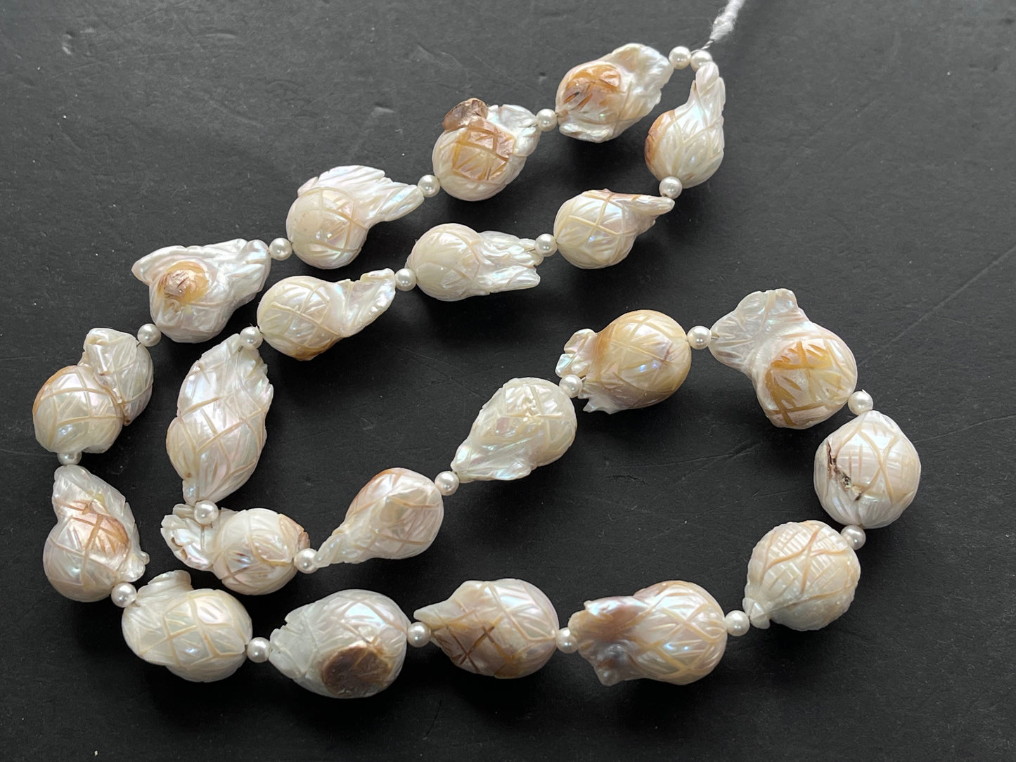 Hand-Carved Natural Freshwater Pearl Strands - Detailed Carving, Lustrous Pearls for Jewelry Making, Freshwater Pearl Necklace Strands