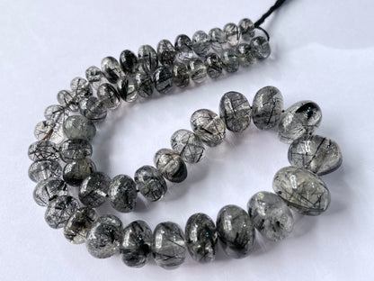 AAA Black Rutile Smooth Rondelle Shape Beads