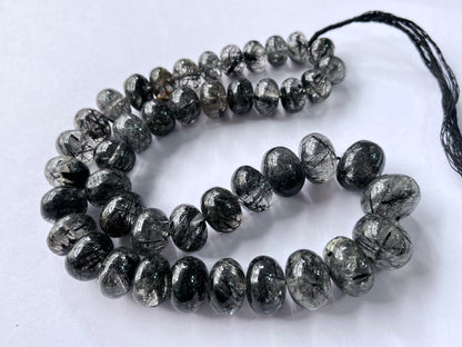 AAA Black Rutile Smooth Rondelle Shape Beads