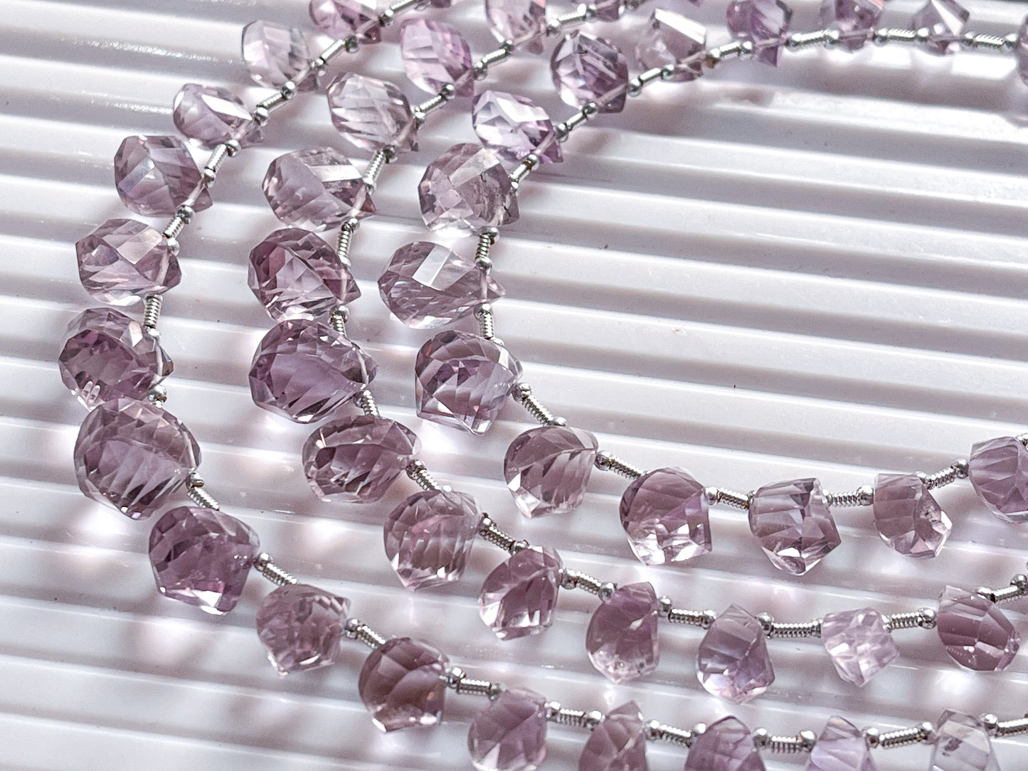 Pink Amethyst twisted shape faceted drops