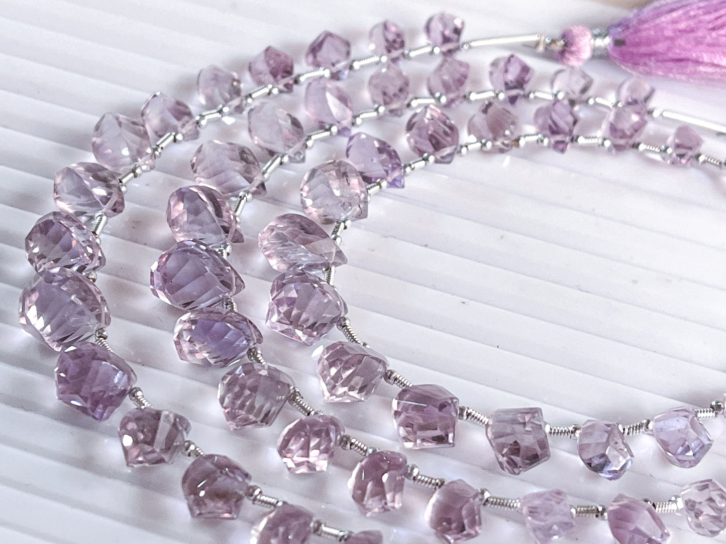 Pink Amethyst twisted shape faceted drops