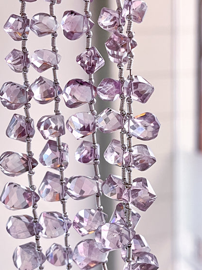 Pink Amethyst twisted shape faceted drops