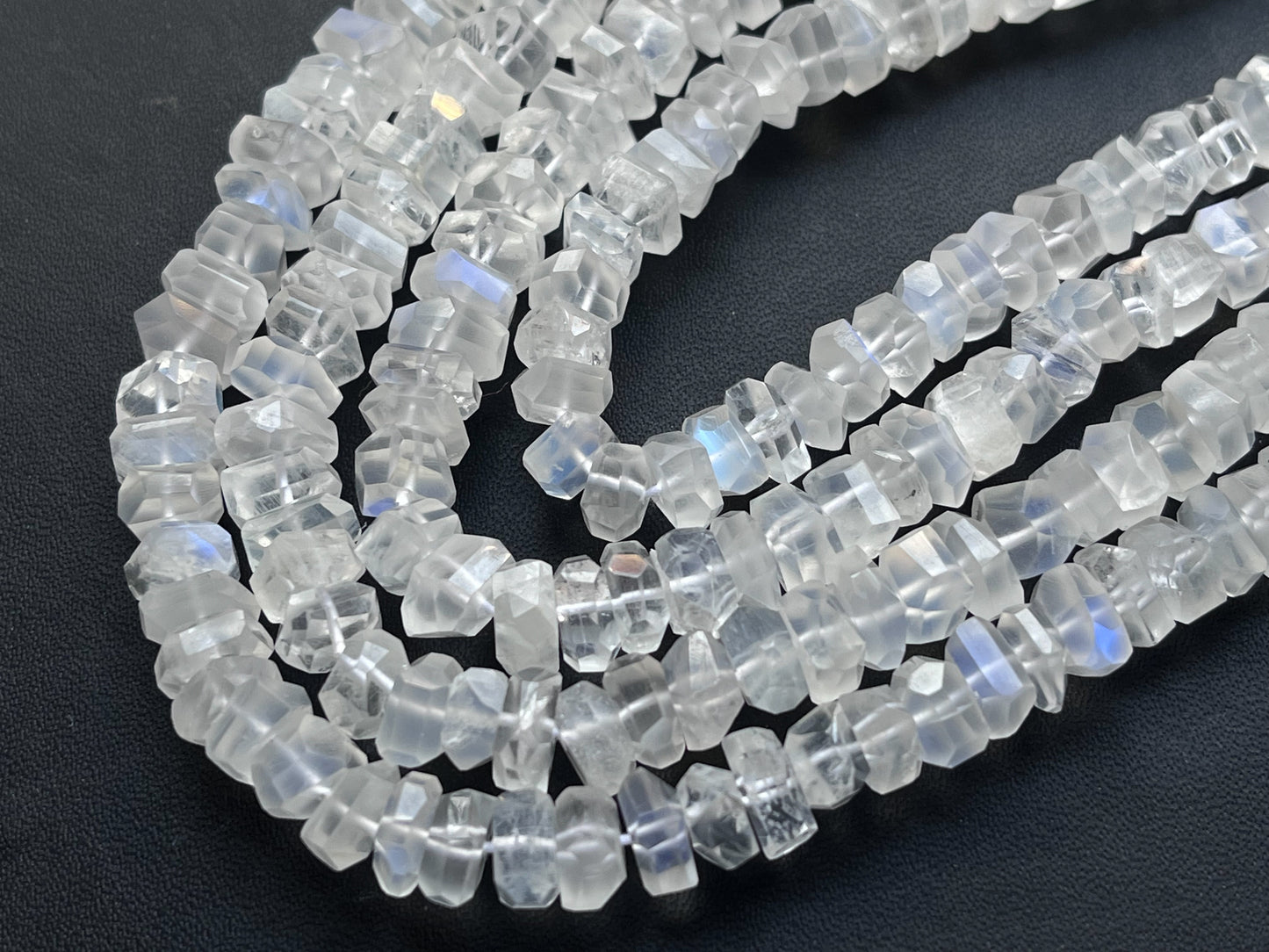 Natural Rainbow Moonstone Uneven Shape Tumble Faceted Beads