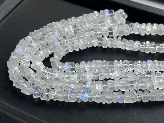 Natural Rainbow Moonstone Uneven Shape Tumble Faceted Beads