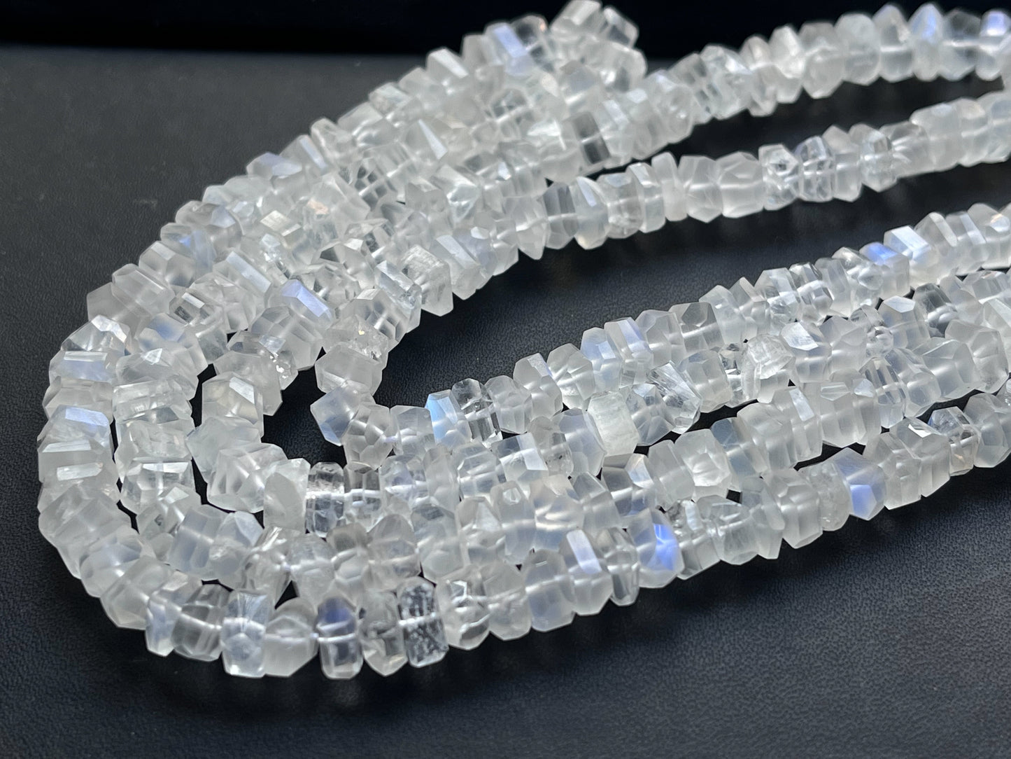 Natural Rainbow Moonstone Uneven Shape Tumble Faceted Beads