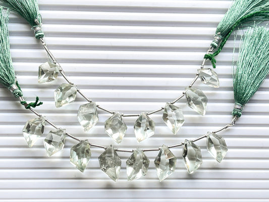 Natural Green Amethyst Faceted Spindle shape beads