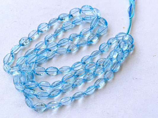 Blue Topaz Step cut Oval Shape Beads