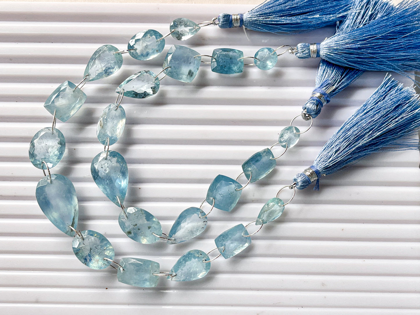 Aquamarine Mix Shape Cut Stone Double Drill Beads