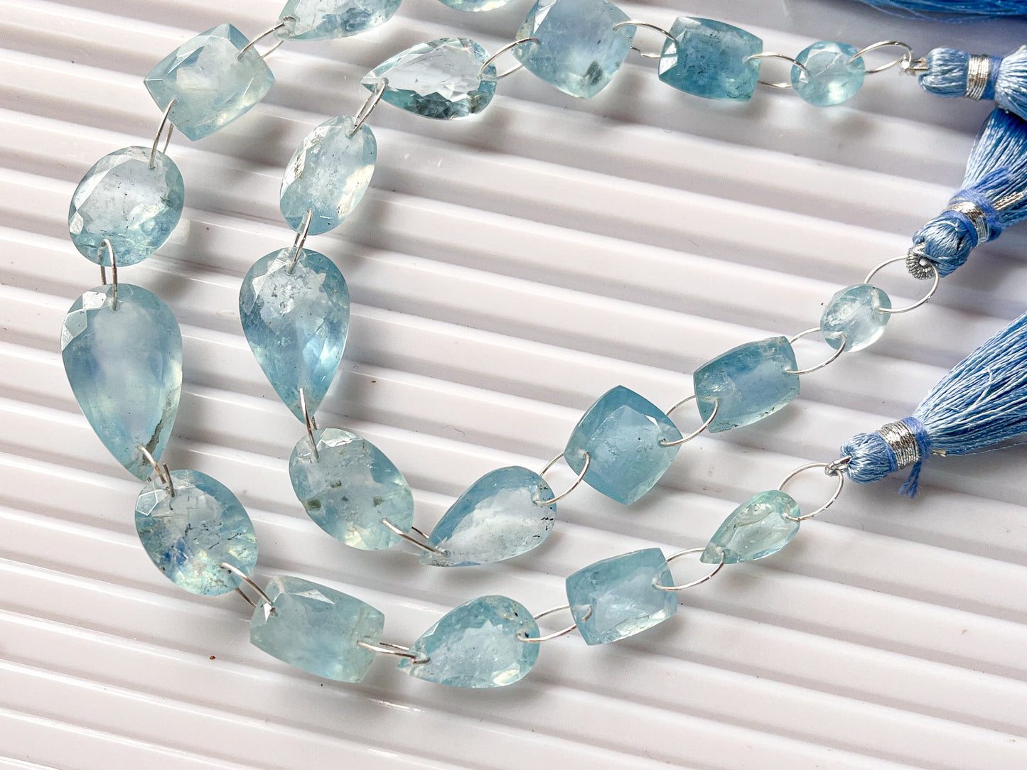 Aquamarine Mix Shape Cut Stone Double Drill Beads