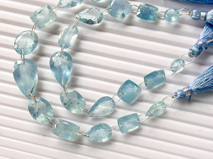 Aquamarine Mix Shape Cut Stone Double Drill Beads