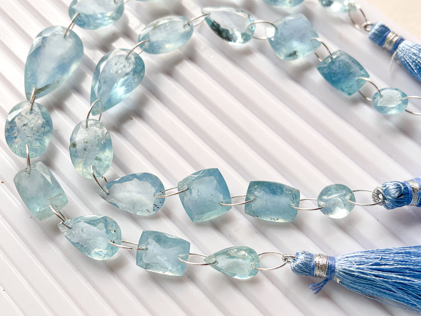 Aquamarine Mix Shape Cut Stone Double Drill Beads