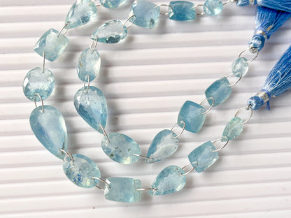 Aquamarine Mix Shape Cut Stone Double Drill Beads