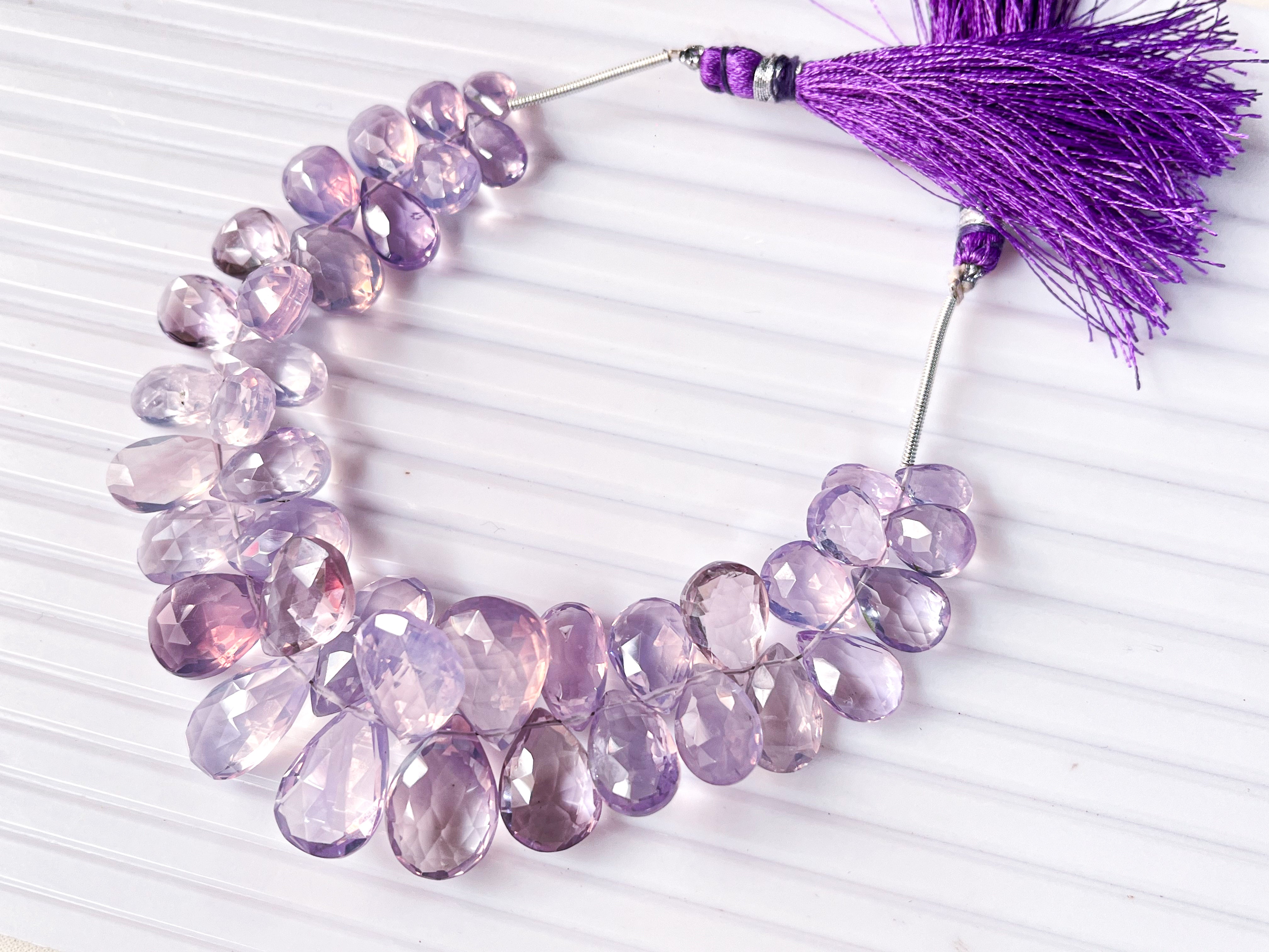 3 Pieces Lavender Quartz Faceted Onion Shape Drops Natural Gemstone Briolette Side Drill Beads | Light Purple Lavender beads | Drops Beads order