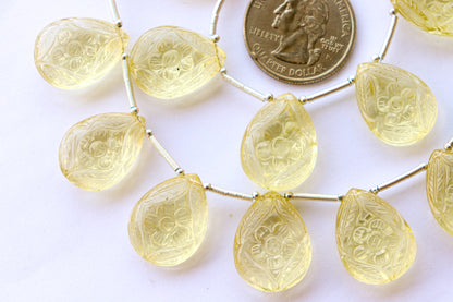 Lemon Quartz Beads Flower Carving Pear Shape Beadsforyourjewelry