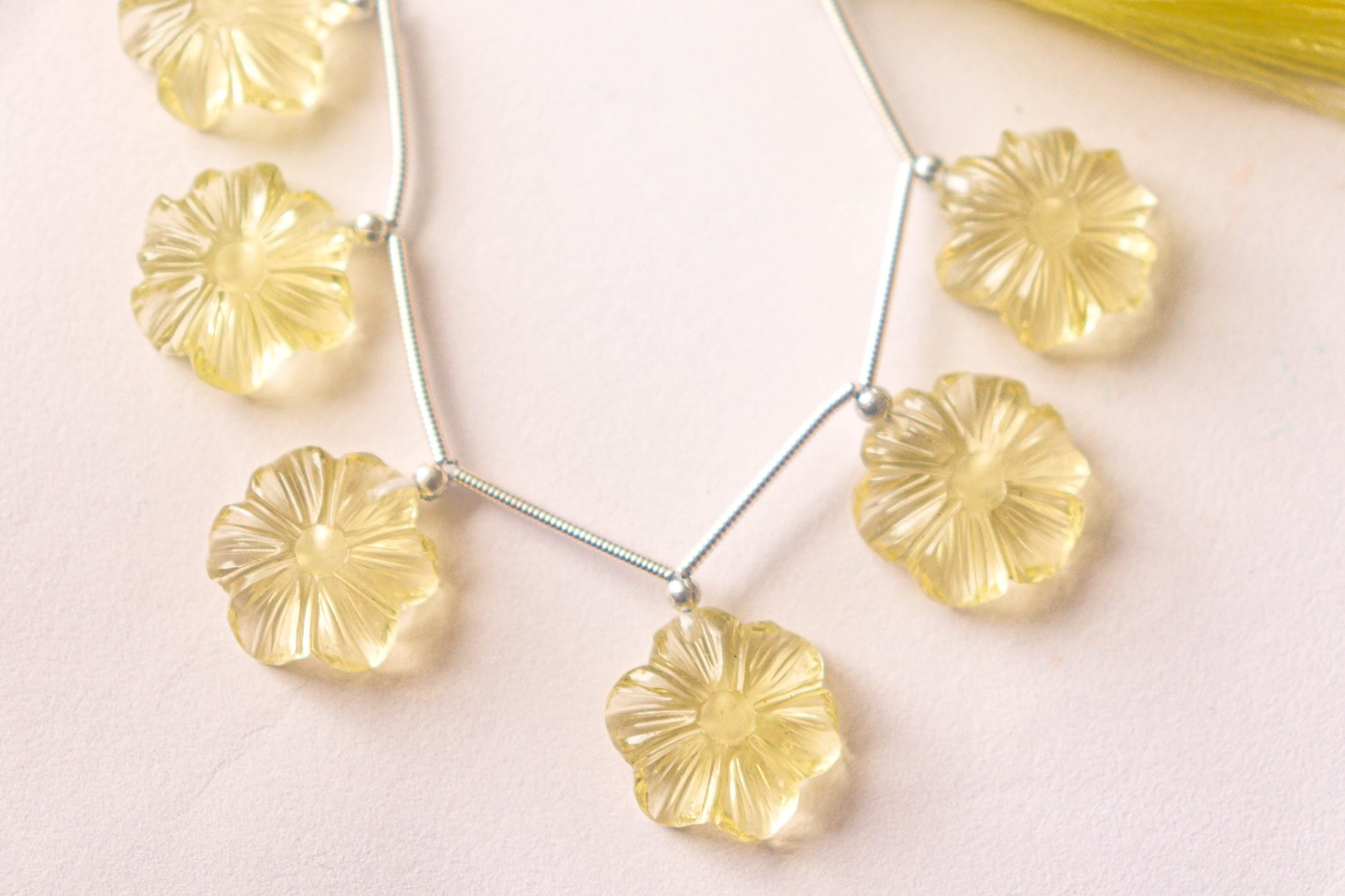 Lemon Quartz Gemstone Flower carving Beads Beadsforyourjewelry