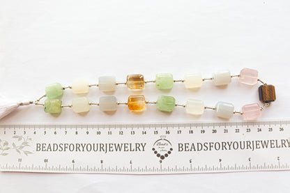 Multi Gemstone Faceted Box Shape | 16 inch String | 11x13mm to 14x16mm | 17 Pieces | Center drill | Natural Gemstone Beads | Rare Beads BFYJ1076 Beadsforyourjewelry