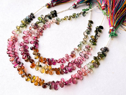 Natural Multi Tourmaline faceted Briolette Beads Beadsforyourjewelry