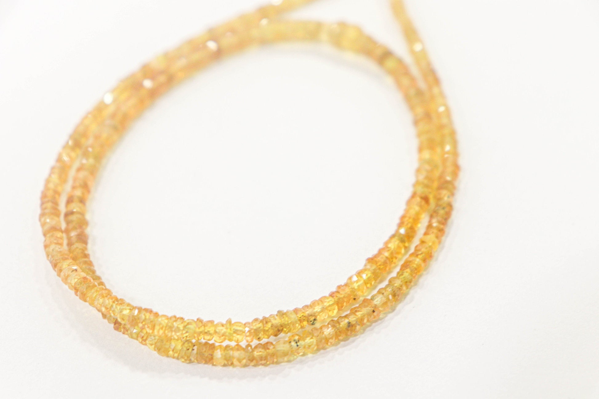Natural Sapphire Rondelle Beads Faceted Untreated Yellow Color | 17 Inch | 2.50mm to 5mm | Top Quality | Natural Gemstone Beads for jewelry making Beadsforyourjewelry